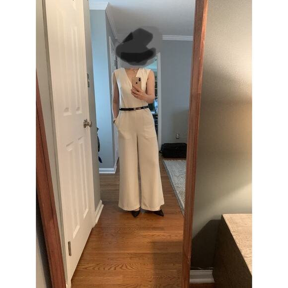 MARINA MOSCONE COLLECTIVE White Twill V-Neck Sleeveless Jumpsuit Size 2 - Picture 4 of 15